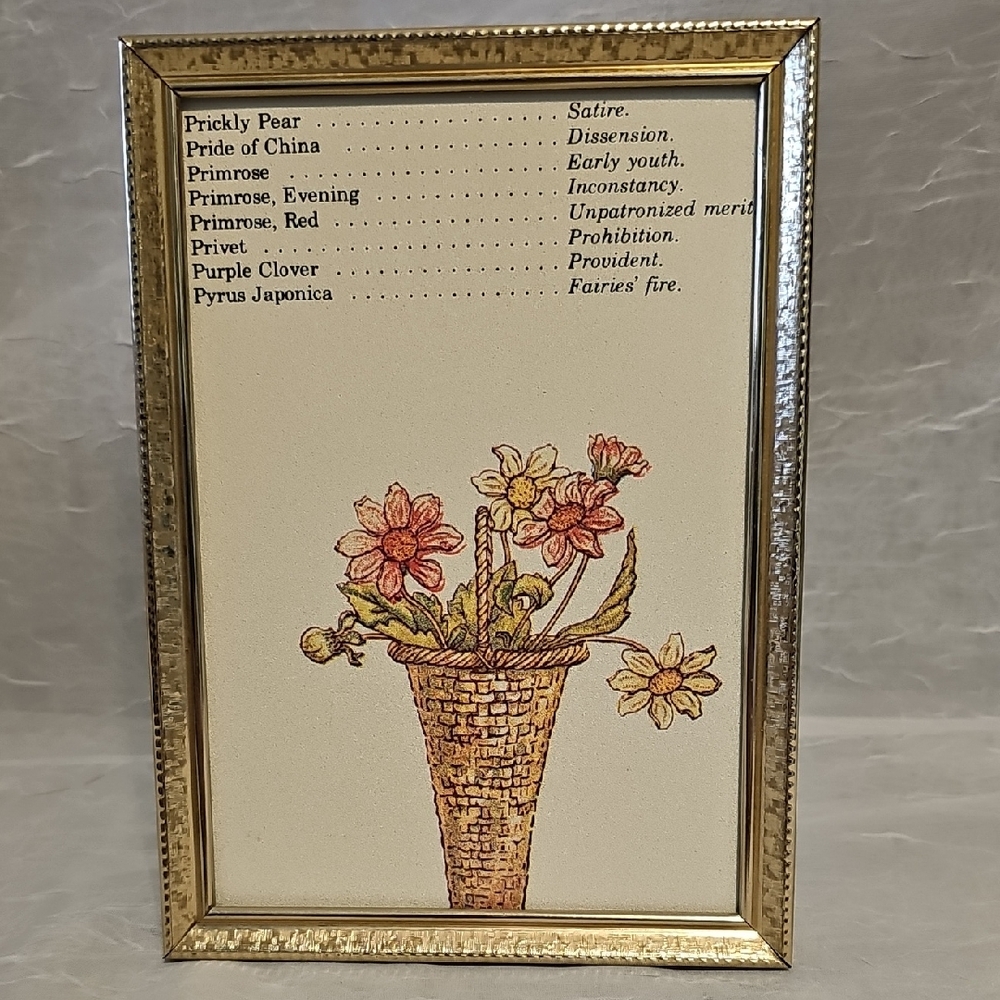 VTG - Floral Print Book Art in Gold Frame